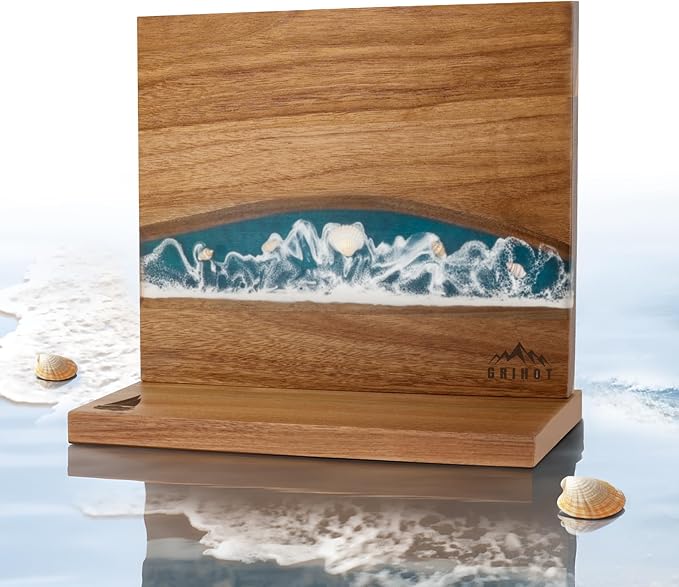 Original Sea Wave Magnetic Knife Block, Double Sided Knife Holder Holds Up To 10 Knives, Wooden Knife Storage Organizer for Counter Top without Knives (12 X 10 Inches)
