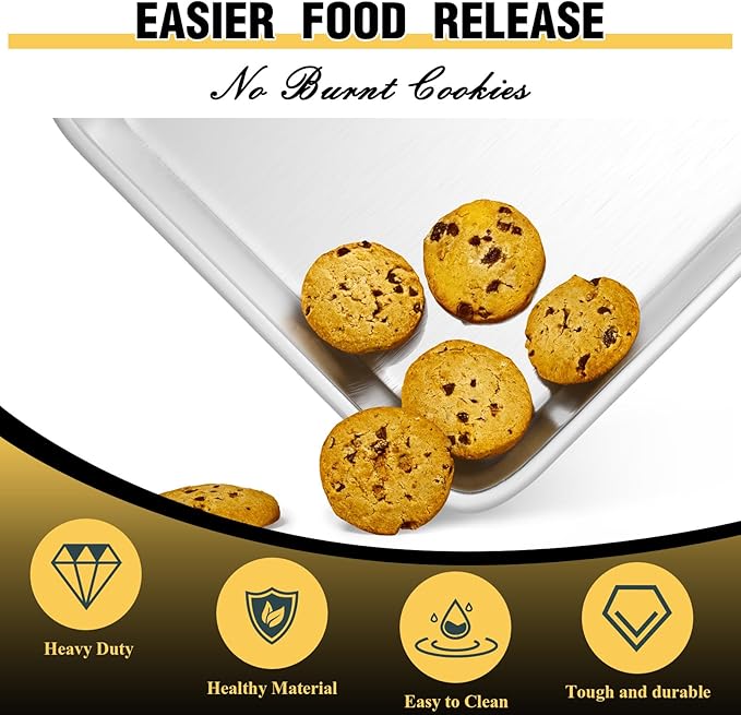 Commercial Quality Baking Sheet Pan Set, Natural Aluminum Cookie Sheet, Umite Chef Encapsulated Galvanized Steel Rim Warp Resistant Baker's Quarter Sheet Pan, Cookie Tray Pans for Baking, Roasting