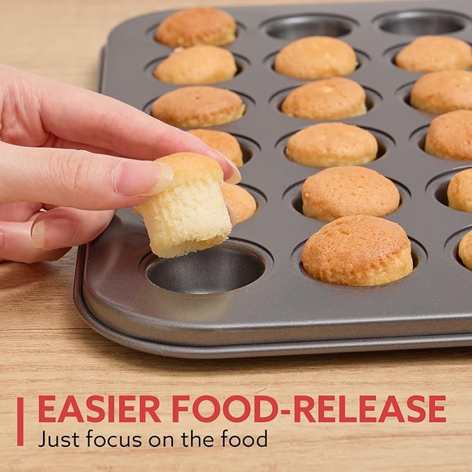 1-Piece 48 Cup Steel Muffin Pan – Non-Stick Mini Cupcake Pan, Bakeware Mini Muffin Tin, Dishwasher Safe(Round)