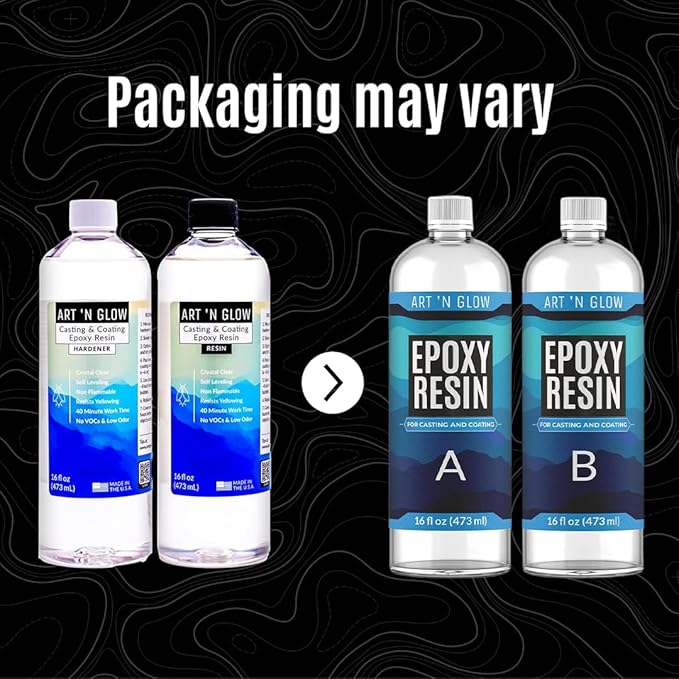 Art 'N Glow Epoxy Resin 32 oz Kit - Crystal Clear, UV Resistant, Self Leveling, Food Safe for Table Top, Arts & Crafts, Wood, Casting, Jewelry Making, Use with Mica Powder, Silicone Molds, Alcohol Ink