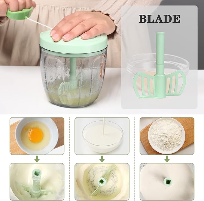 Cambom Manual Food Chopper Vegetable Cutter, Hand String Chopper Onions Cutter for Vegetable Fruits Nuts BPA Free Food Safe Material, 900ml Green