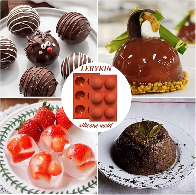 3 Pack Large 6-Cavity Semi Sphere Silicone Molds, Non-Stick Baking Mold for Making Standard Size Hot Chocolate Bomb, Cake, Jelly, Dome Mousse
