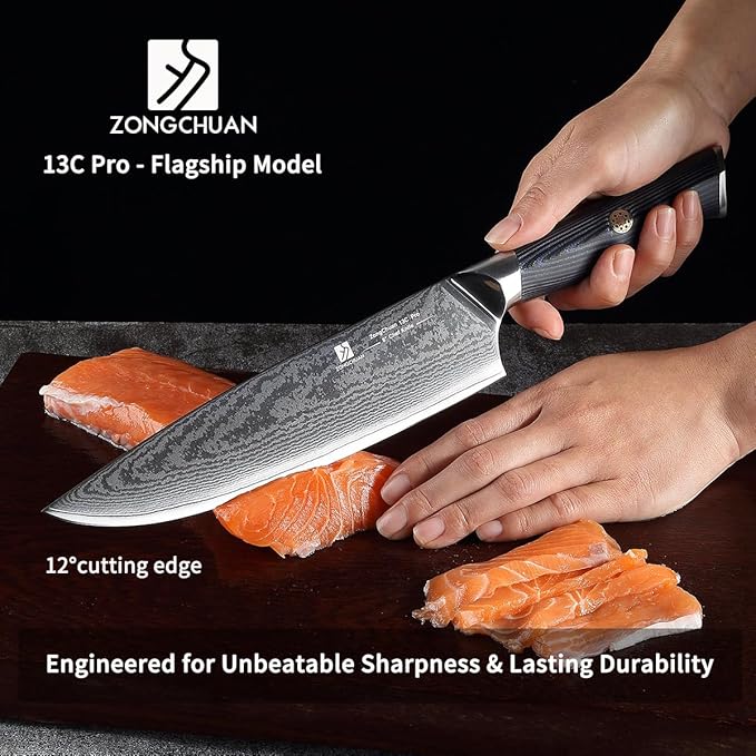 Chef Knife,8inch Damascus knife,67-Layer High Carbon Stainless Steel Kitchen Knife,Professiona Sharp Cutting Knives with Ergonomic G10 Blue Black Handle,Gift Box for Home and Kitchen Birthday Gift