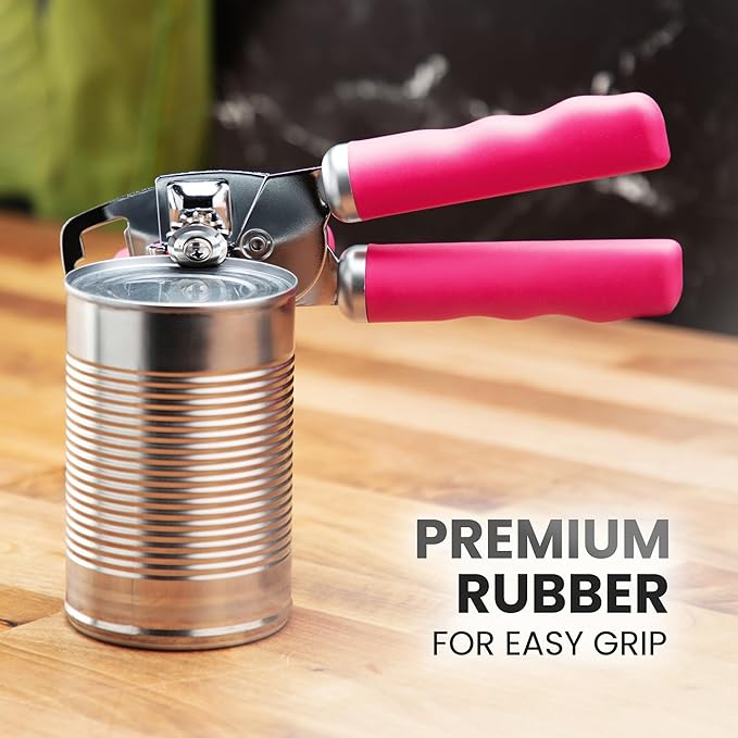 Zulay Kitchen Heavy Duty Stainless Steel Can Opener Manual with Bottle Opener - Rust Proof Manual Can Opener With Turn Knob & Comfy Soft Grip Handles - Dragonfruit