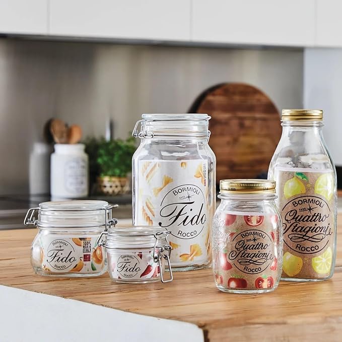 Bormioli Rocco Fido Clear Glass Jar with 85 mm Gasket,0.5 Liter (Pack of 6) (6 Items)