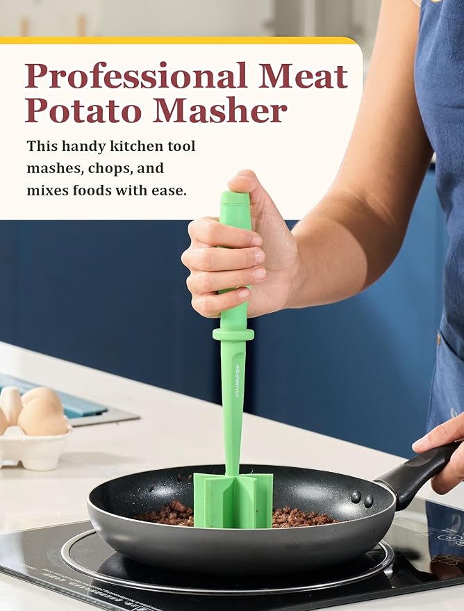Heat Resistant Nylon Meat Chopper and Potato Masher, Safe for Non-Stick Cookware, 11-Inch,Heat Resistant Meat Masher for Hamburger Meat, Ground Beef Smasher, Potato Masher Tool
