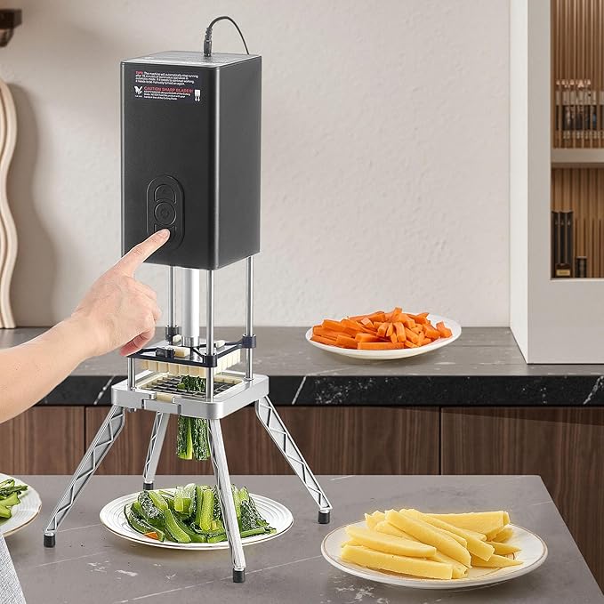 VEVOR Commercial French Fry Cutter, 1/2-Inch 3/8-Inch Blade Stainless Steel Vegetable Fruit Chopper with 2 Replacement Blades, Electric Potato Slicer Dicer for Restaurants & Home Kitchen