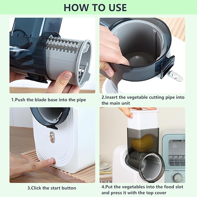 Electric Vegetable Slicer, Salad Shooter, 3-in-1 Electronic Fruit Shredder, Cheese Grater for Home Kitchen Use, Electric Grater with 3 Type Blades Stainless SteelA