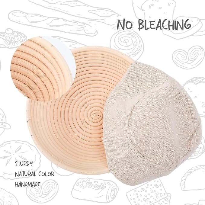 Proofing Baskets for Sourdough Bread Making, Dough Proofing Bowls Kit with Cloth Liner + Scoring Lame + Scraper for Professional & Home Sourdough Bakers (Round,8.5 inch,Set of 2)