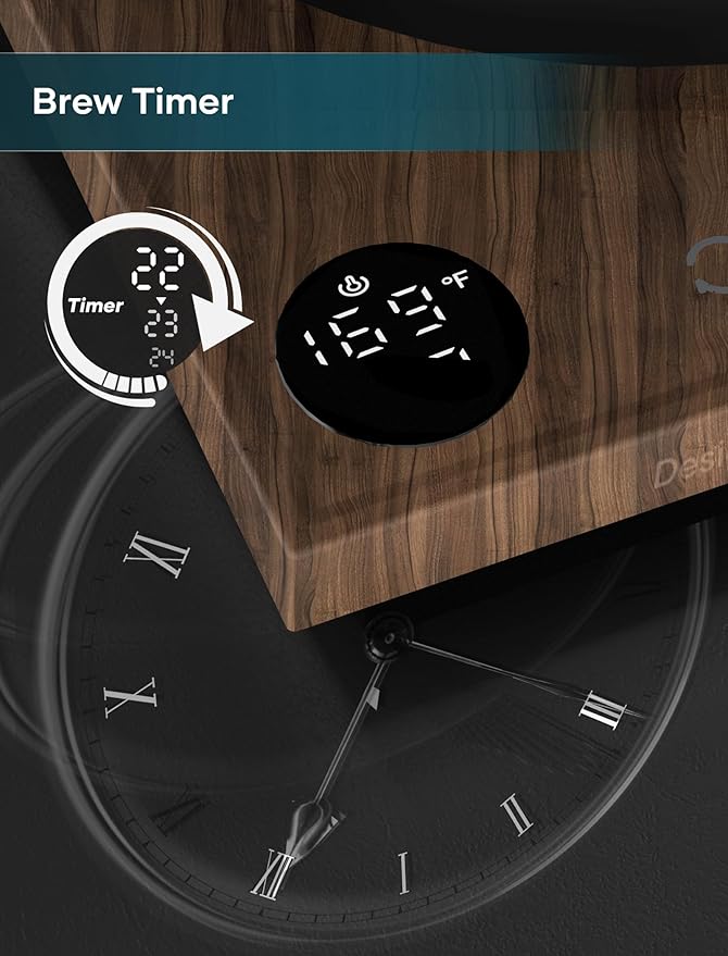 Electric Kettle, Gooseneck Electric Kettle, ±1℉ Precise Temperature Control, Stainless Steel Interior, Quick Heating for Pour Over Coffee, Tea & Boiling Water, 0.9L (Matte Black & Wood)