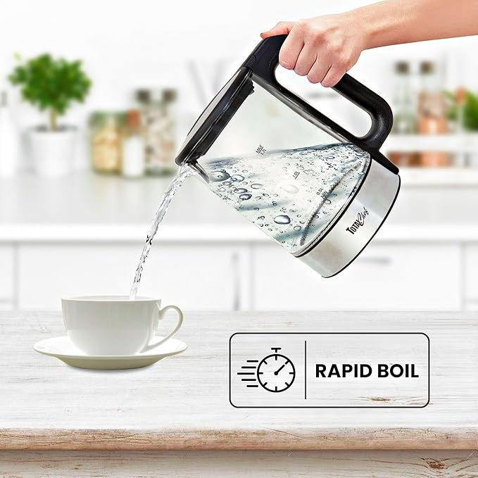 Total Chef Electric Glass Kettle 1.7L – Fast Boil, BPA-Free Borosilicate Glass, LED Light, Auto Shut-Off, Boil-Dry Protection, Cordless Water Boiler for Tea & Coffee, Kitchen Appliance