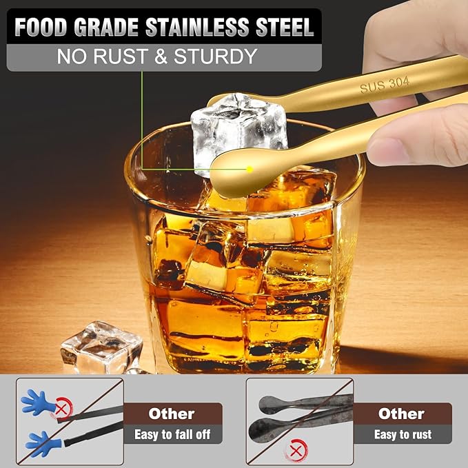 Walfos Small Gold Tongs For Serving,Food Grade Stainless Steel 4" Mini Tongs Appetizers for Parties Catering, Sugar，Desserts，Tea Party, Coffee Bar, Set of 12 （Gold）
