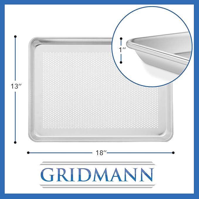 GRIDMANN 13" x 18" Commercial Grade Perforated Aluminum Baking Sheet Pan, Half Size Baking Tray - 12 Pans