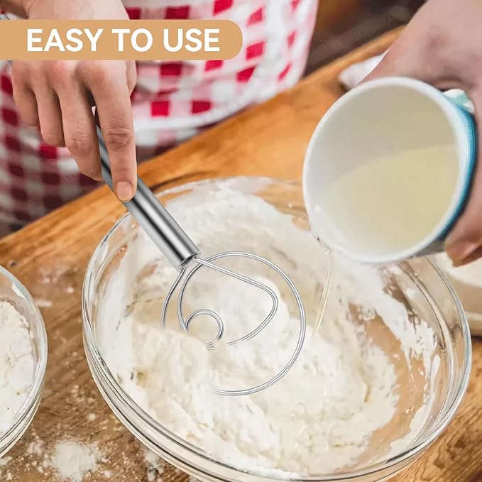 Danish Dough Whisk Stainless Steel Hook Dutch Baking Tool Bread Sourdough Mixer for Pizza Pastry Cake Batter Making