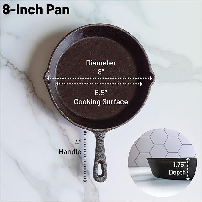 Backcountry Iron 8 Inch Round Medium Pre-Seasoned Cast Iron Skillet