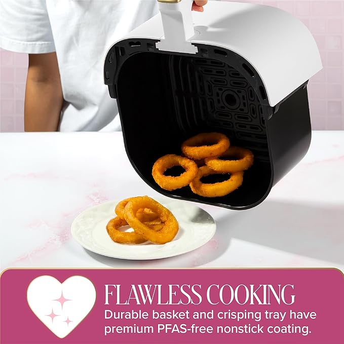Paris Hilton Air Fryer, Large 6-Quart Capacity, Nonstick Made without PFAS, Touchscreen Display, 8-in-1 (Air Fry, Roast, Broil, Bake, Reheat, Keep Warm, Pizza, Dehydrate), Dishwasher Safe, White