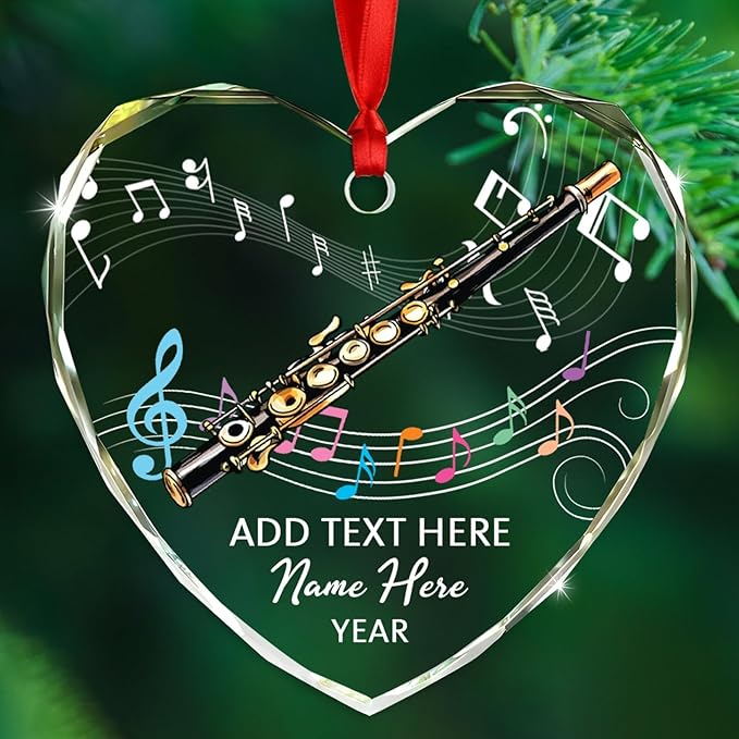 Customized Piccolo Instrument Glass Christmas 2025 Ornament, Personalized Year Text Name Piccolo Player Xmas Ornaments Gift for Husband Wife Dad Mom Kids, Unique Piccolos Musical Instrument Ornament