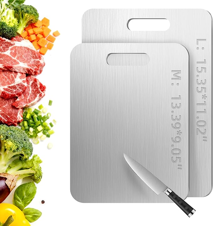 Tavano Titanium Cutting Board,100% Pure Titanium Cutting Boards for Kitchen,Double-side Available Cutting Board for Vegetables,Meat,Fruits,Easy to Store and Clean(M+L)