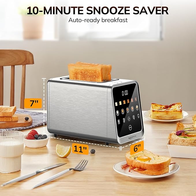 Keenstone Toaster 2 Slice, Digital Smart Toaster with TouchScreen, Dual Control Panel, Single Slot Toasting, Timer, Reheat & Defrost for Bagels, Bread, Waffles, Stainless Steel Kitchen Essentials