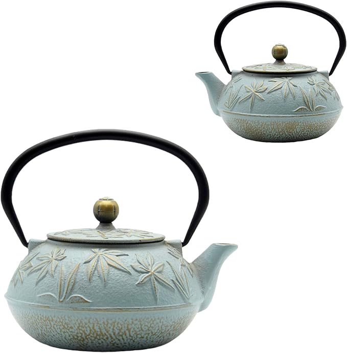 Cast Iron Teapot Tea Kettle with Stainless Steel Infuser for Stovetop Safe Coated with Enameled Interior Japanese Tetsubin with Maple Leaves Pattern(30.4oz/900ml) (Color-5)