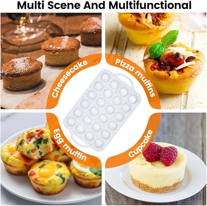 Muffin Pan With Stainless Steel Reinforced Frame - 24 Cups Durable Silicone Baking Pan for Muffins, Cupcakes, BPA Free and Dishwasher Safe - White with Coffee Spots - 1 Piece