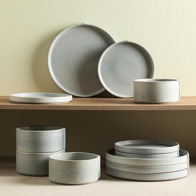 Stone Lain Bao 12-Piece Dinnerware Set Stoneware, Blue-Grey