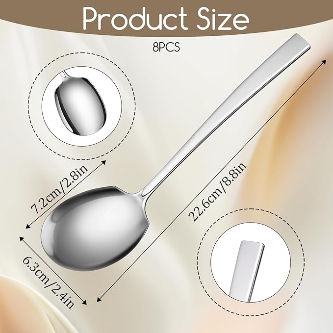 Stainless Steel Serving Spoons Set 8.8 Inch Serving Utensils Large Spoons for Buffet Catering Parties Kitchen, 8 Pcs