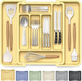 Caperci Large Silverware Organizer for Kitchen Drawer & Utensils - Expandable Drawer Organizer for Cutlery, Flatware & Gadget, BPA-Free Thick Plastic, Wider Compartments & Non-skid Feet (Desert Sand)