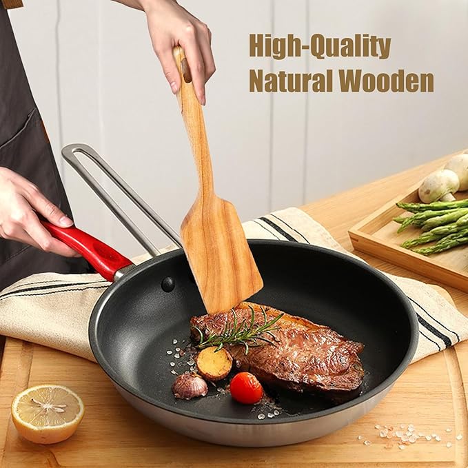 Wooden Spoons for Cooking, Wooden Cooking Spatula Turner and Spoon Set, 2-Piece, Sturdy, Lightweight and Heat Resistant
