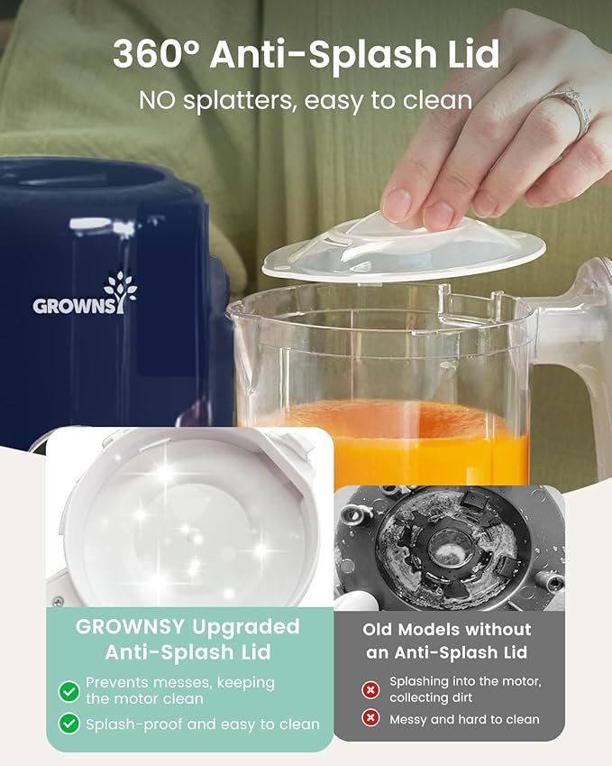 GROWNSY Baby Food Maker with Steam Basket, One Step Baby Food Processor Steamer Puree Blender Grinder Mills Machine, Auto Cooking Grinding and Sterili-zing for Healthy Homemade Baby Food, Dark Blue
