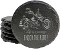 Coast in Style: Rustic Slate Coasters with Motorcycle Design - Round Slate - Set of 6