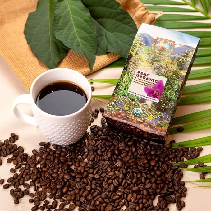 Low Acid Organic Coffee – Whole Bean, Mold-Free & Stomach Friendly by Java Planet, Peruvian Single Origin Coffee, Medium Dark Roast, Smooth Full Flavored, Smithsonian Bird Friendly, 1LB Bag