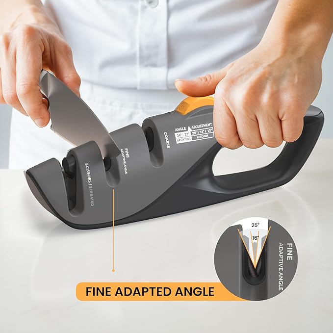 5 Angle Adjusted Knife Sharpener with Self-adapted Fine Slot Kitchen Knife Sharpener Premium Handheld Blade Sharpener Works for Most Kitchen Chefs & Serrated & Bread Knives, Scissors 1