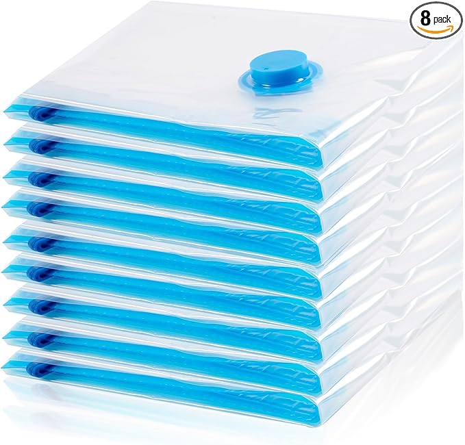 Vacuum Storage Bags, 8 Medium Space Saver Vacuum Sealed Bags for Clothes, Compression Bag Blanket Storage Travel Essentials