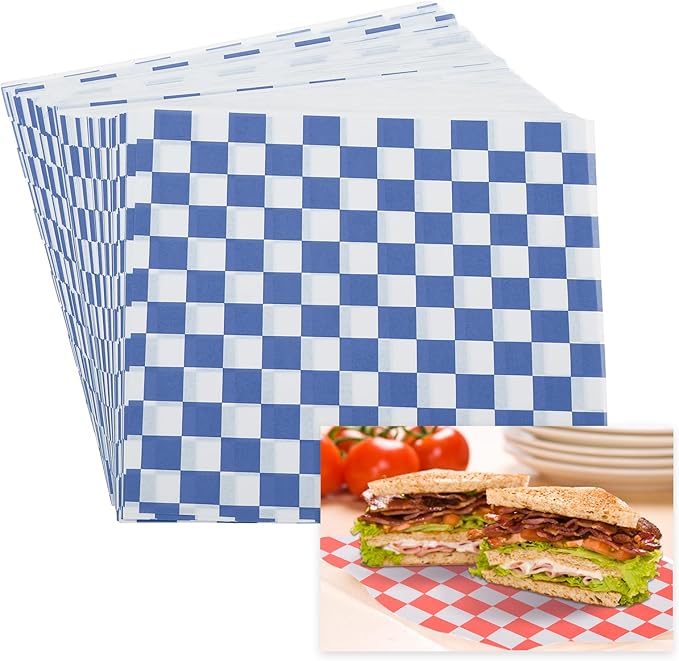 PATIKIL 5.9" x 5.9" Waxed Paper Sheets, 50Pcs Square Pattern Oil-absorbing Dry Food Wrapping Paper for Bakery Coffee Shop Home Baking Kitchen DIY, Blue