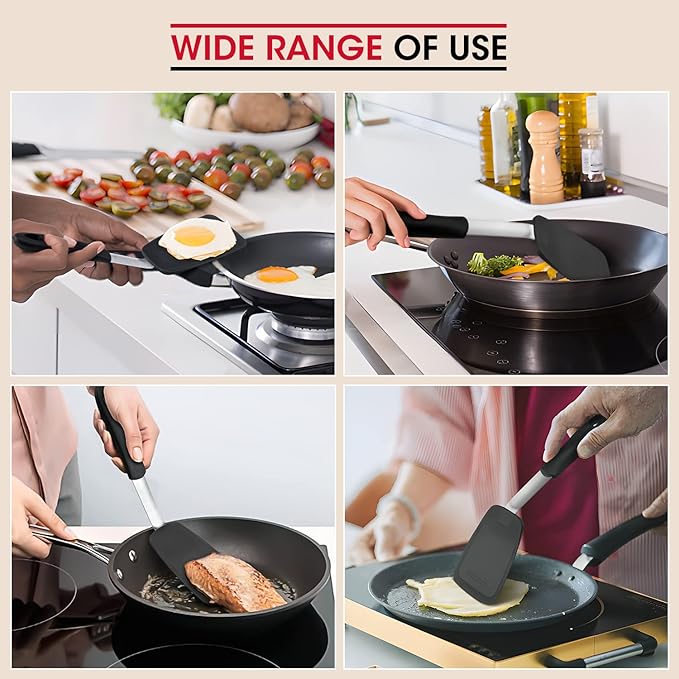 Unicook Flexible Silicone Spatula Turner 2 Pack, 600°F Heat Resistant Spatula for Nonstick Cookware, Essential Kitchen Cooking Utensil for Flipping Eggs, Burgers, Crepes and More, Small and Medium