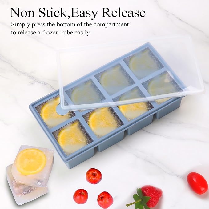 1/2 Cup Silicone Freezer Tray With Lid,Silicone Freezer Molds 3-Pack For meal prep & freezing of various sauces and other dishes, makes 24 perfect 1/2 cup portions cubes (Multicolor 3 Pack)
