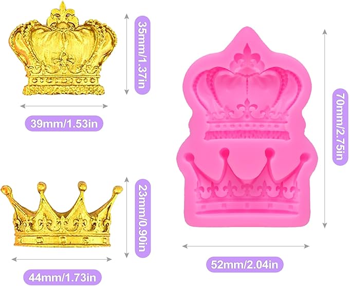 Baroque Fondant Molds Set - 3 Pcs with Crown, Vintage Photo Frame Shapes for Cake Decorating, Cupcake Toppers, Gum Paste, Chocolate, Candy, Polymer Clay Making