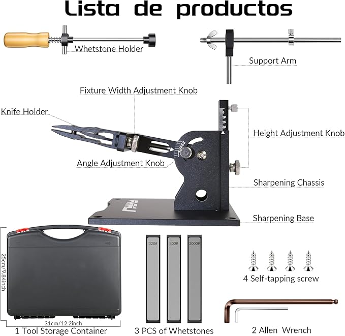 Adjustable Knife Sharpening Kit - Diamond Stones from Repair (320) to Polish (2000) for Dull Blades | Angle Guide for Chef, Hunting, Pocket Knives