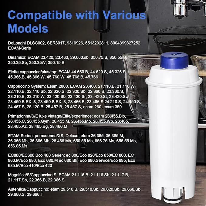 DLSC002 Water Filter Replacement for DeLonghi Espresso Machines – Compatible with Dinamica Plus, Magnifica EVO, Start, XS, Eletta Explore, ECAM, ESAM, EC680, BCO, 4 Pack