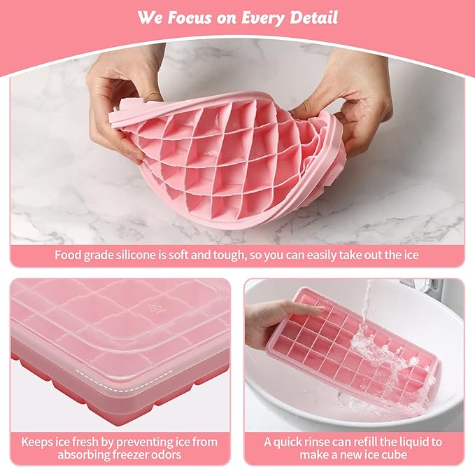 Silicone Ice Cube Tray with Leak-Proof Lid & Storage Bin for Freezer – BPA-Free 36-Piece Nugget Ice Molds, Spill-Resistant Cover & Ice Scoop Container Cover