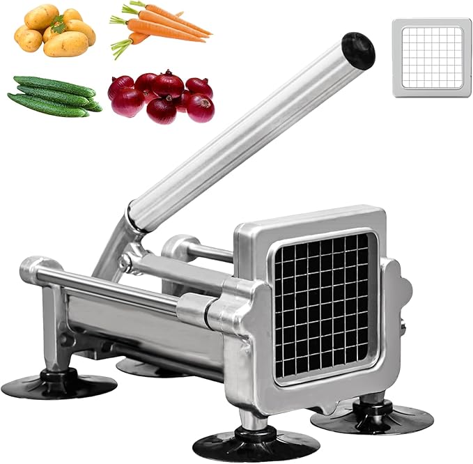 Commercial French Fry Cutter, Heavy Duty Potato Slicer with 3/8Inch Blade, Stainless Steel Potato ChopperFrench Fries Cutter with Suction Feet,
