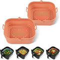 [2 Pack] Silicone Air Fryer Liners Square - Reusable Airfryer Basket - Easy to Clean Air Fryers Pot for 5.8 to 8 Qt Large Air Fryer Baking Tray Oven Accessories, 8.5 Inch