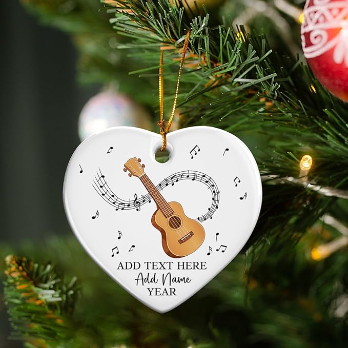 Personalized Ukulele Ceramic Ornament with Text Name Year, Customized Ukulele Instrument Christmas Ornament 2025, Musical Instrument Christmas Tree Ornaments, Gift for Men Women Music Lover