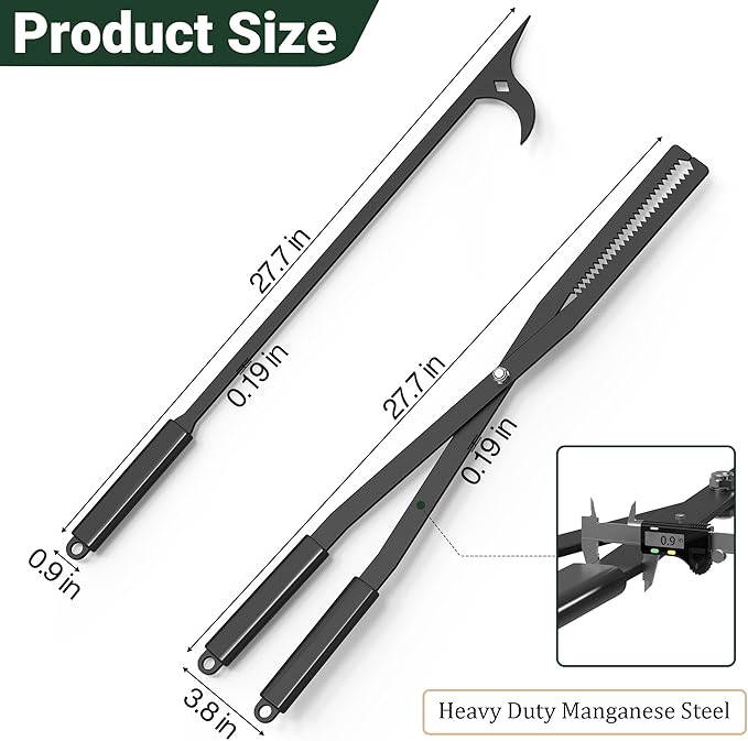 Tredre Fire Tongs and Fire Poker Set, Manganese Steel Fire Pit Tools for Outside, Heavy Duty Fireplace Tongs Log Grabber for Campfire, Wood Stove, Rust-Resistant Firewood Tong Set