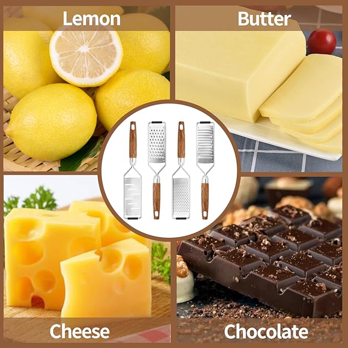 Professional Cheese Grater Stainless Steel,Multi-Purpose Grater With Wood Handle for Cheese, Ginger, Lemon, Garlic, Nutmeg,Fruits,Chocolate & Spices-Wideboard (fine)