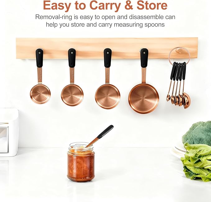 Measuring Cups and Spoons Set, Rose Gold Plated Stainless Steel 10 Piece for Cooking and Baking (5 Cups + 5 Spoons)