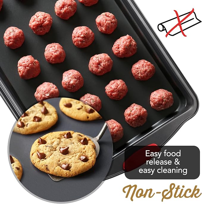 Eatex Nonstick Bakeware Sets with Baking Pans Set, 39 Piece Baking Set with Muffin Pan, Cake Pan & Cookie Sheets for Baking Nonstick Set, Steel Baking Sheets for Oven with Red Kitchen Utensils Set
