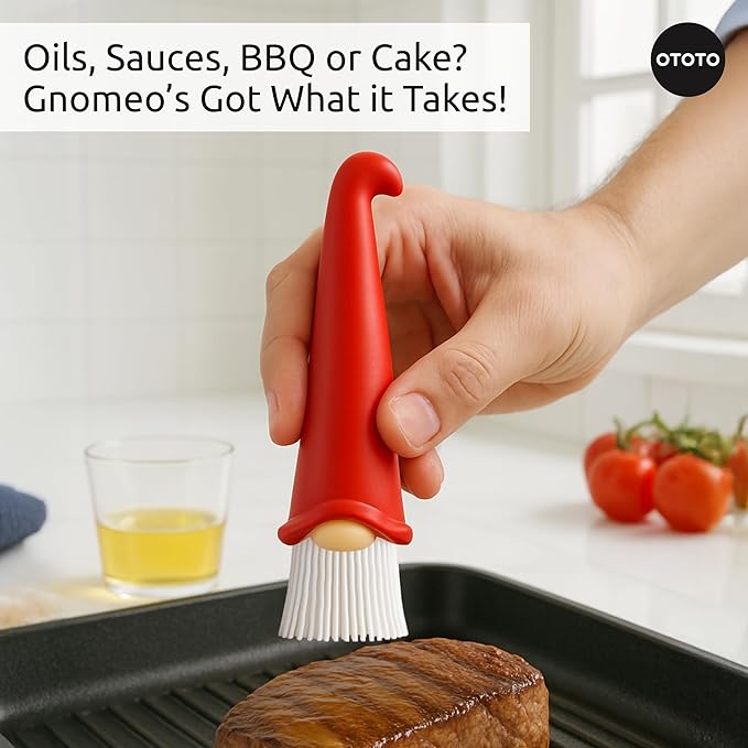 OTOTO Gnomeo Pastry Brush - Silicone Basting Brush for Cooking, Spread Oil Butter Sauce for BBQ Grill Baking, Gnomes Gifts for Women, Cute Funny Kitchen Gadgets
