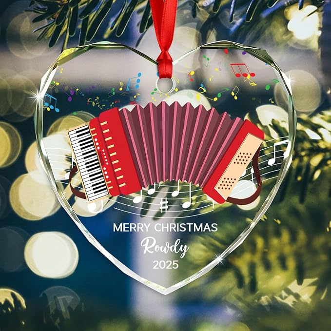 Personalized Accordion Glass Christmas Ornament, Customized Year Text Name Accordion Player Keepsake Ornaments Gift for Women Men Accordionist, Awesome Accordions Musical Instrument Glass Ornament